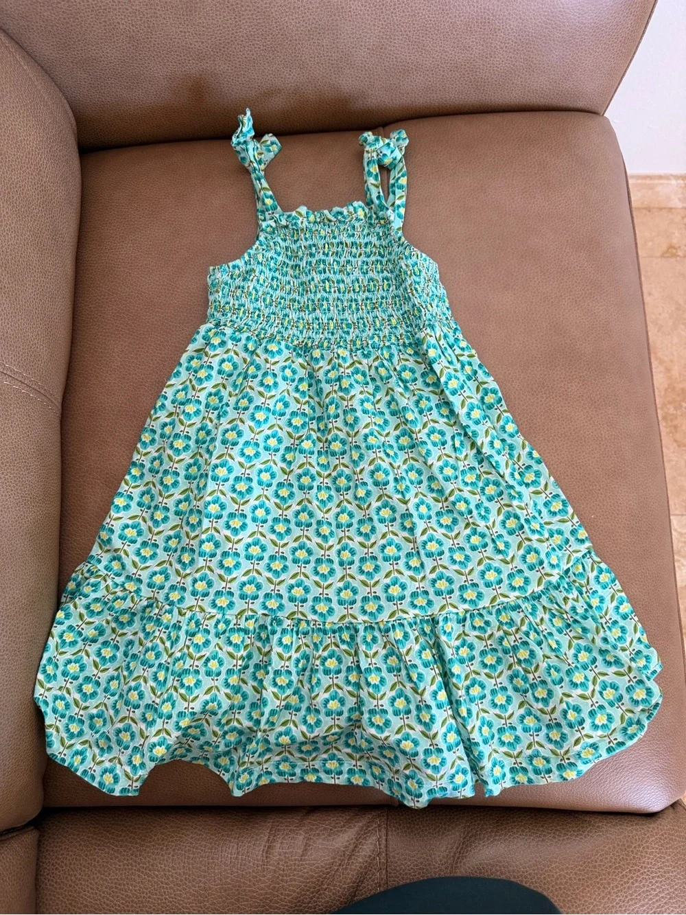 Mayoral girl printed dress with headband Girls Turquoise Floral Smocked Sundress